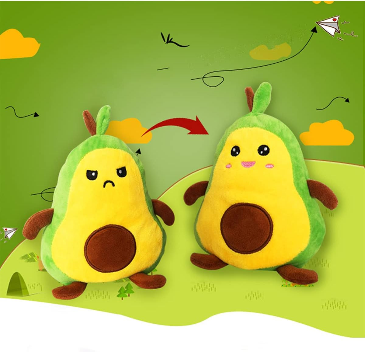 Avocado Reversible Plushie Toys Stuffed Animal Mood Plush Double-Sided Flip Show Your Mood